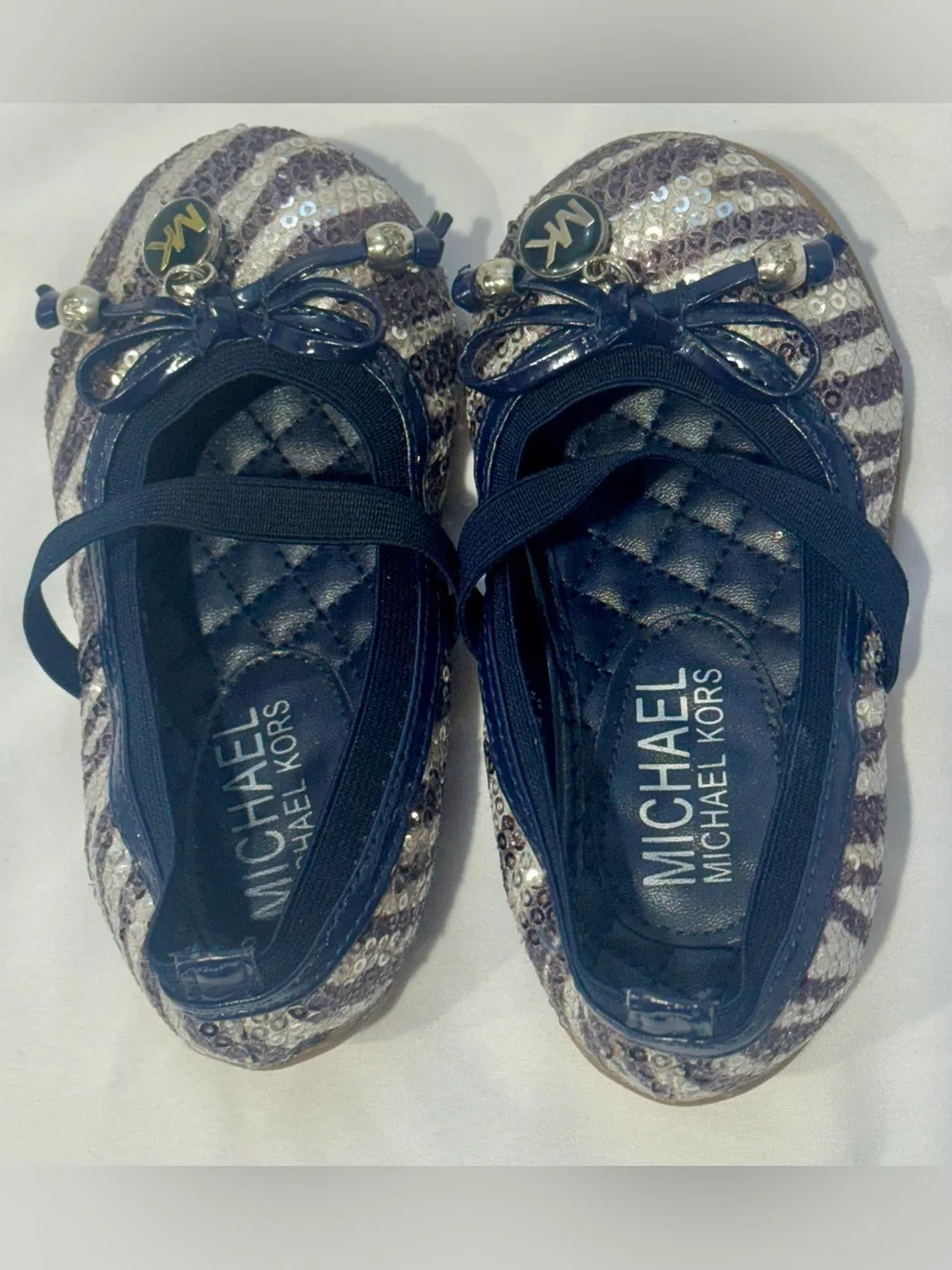 Michael Kors Lil Kory Zebra Sequin Mary Jane Flats Girls Size 7